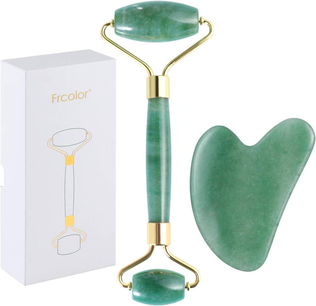 Rolo de jade para rosto conjunto de pedras faciais naturais de jade massagea