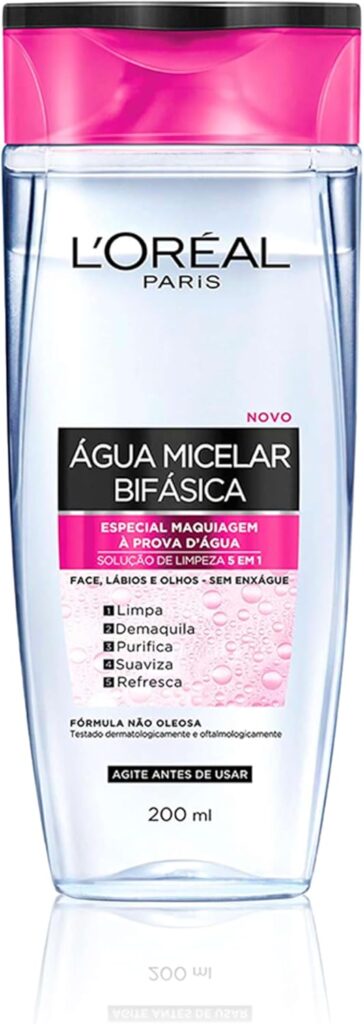 Agua Micelar Bifasica LOreal Paris Solucao de Limpeza 5 em 1 200ml