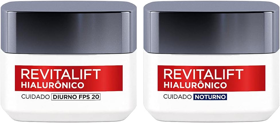 Kit Creme Facial Anti idade LOreal Paris Revitalift Hialuronico Noturno Diurno FPS 20 49g