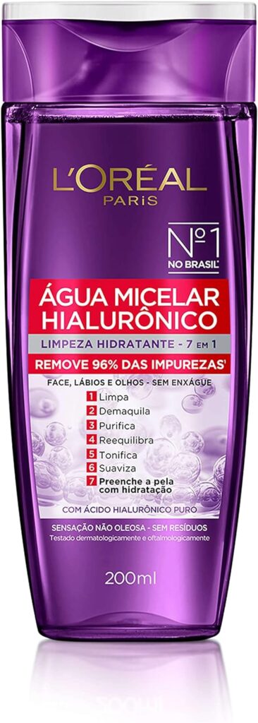 LOreal Paris Agua Micelar com Acido Hialuronico Puro Limpeza Hidratante 7 em 1 200ml