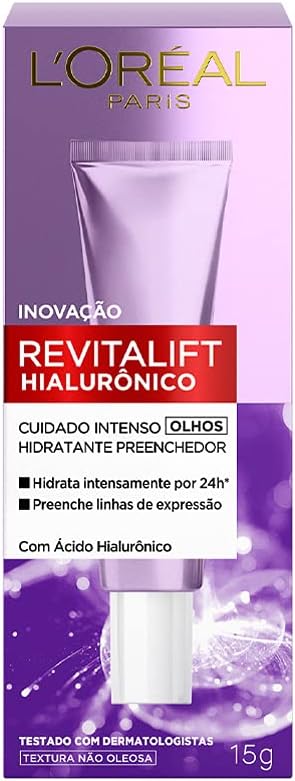 LOreal Paris Creme Para Area Dos Olhos Anti Idade Revitalift Hialuronico Cuidado Intenso e Comb