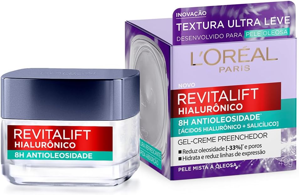 LOreal Paris Gel Creme Hidratante Preenchedor Antioleosidade Revitalift Hialuronico 49g