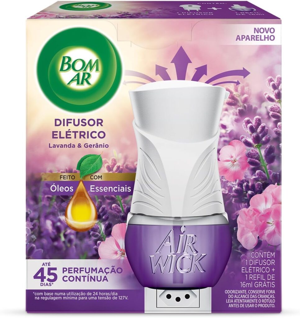 Bom Ar Difusor Eletrico Lavanda e Geranio Aparelho Refil 16ml
