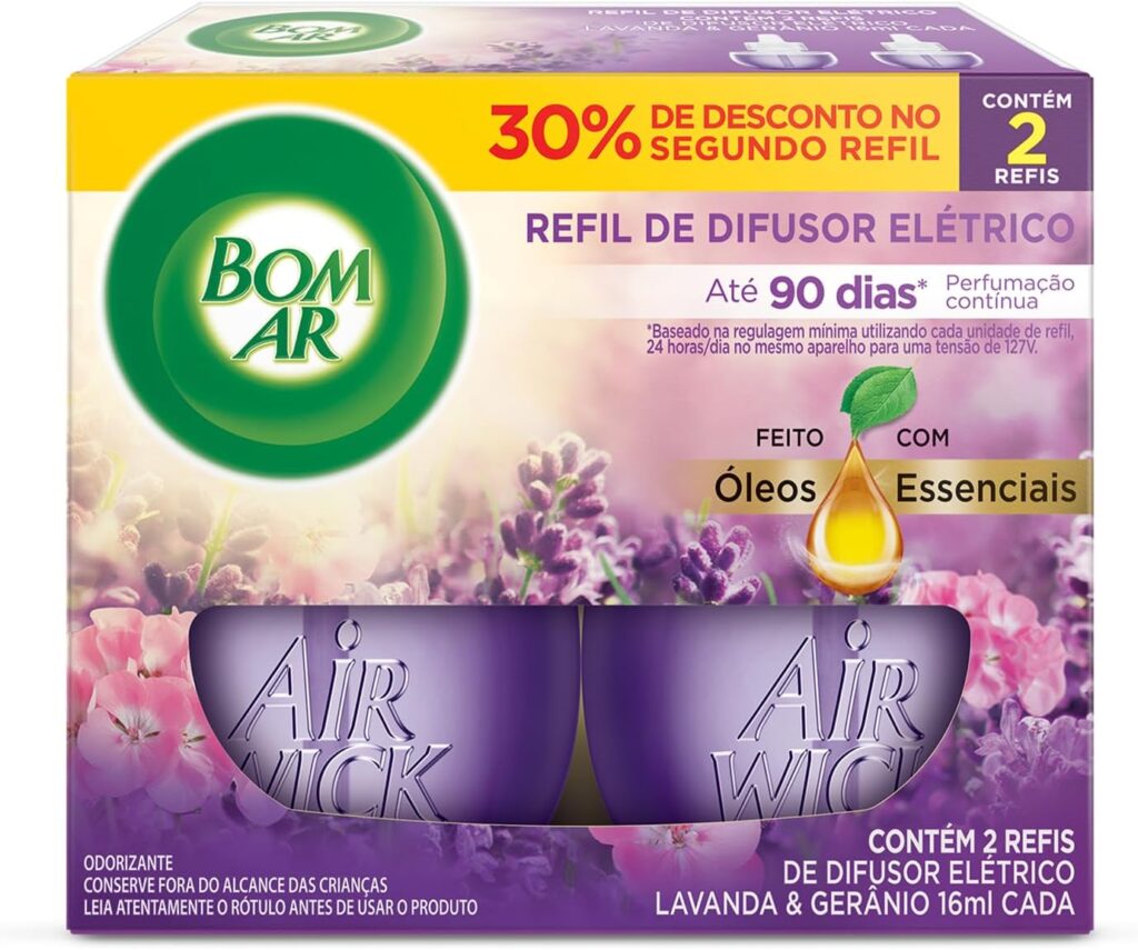 Bom Ar Difusor Eletrico Lavanda e Geranio Refil 2 unidades 16ml