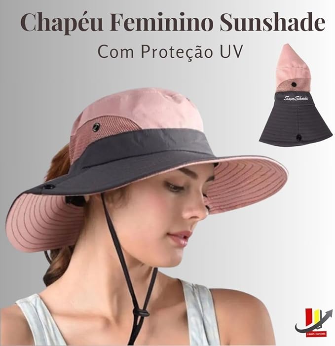 Chapeu de sol com aba larga filtro UV ROSA NUDE