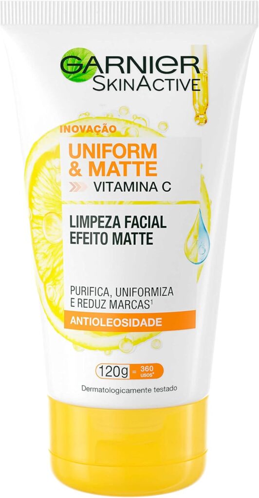 Garnier Uniform Matte Sabonete Limpeza Facial Vitamina C Antioleosidade Limpa Profundamen