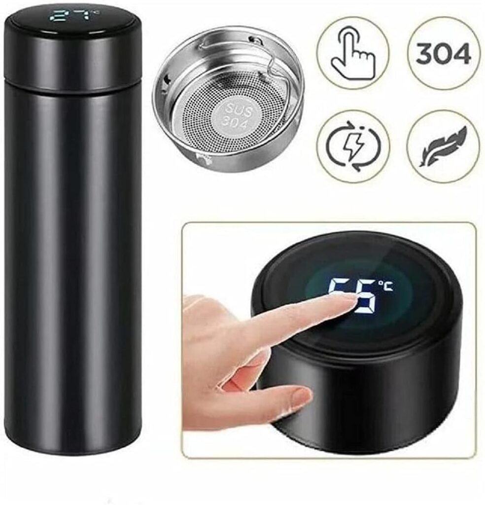 Garrafa Termica Cafe Agua CSensor De Temperatura Em Led CorPreto