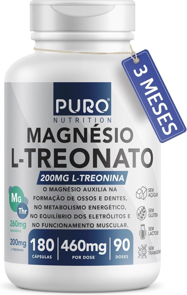 Magnesio L Treonato Puro Nutrition Quelato Alto Teor de Magnesio por Porcao 180 Capsulas