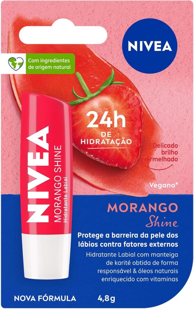 NIVEA Hidratante Labial Morango Shine 48g Cuidado intensivo para seus lab