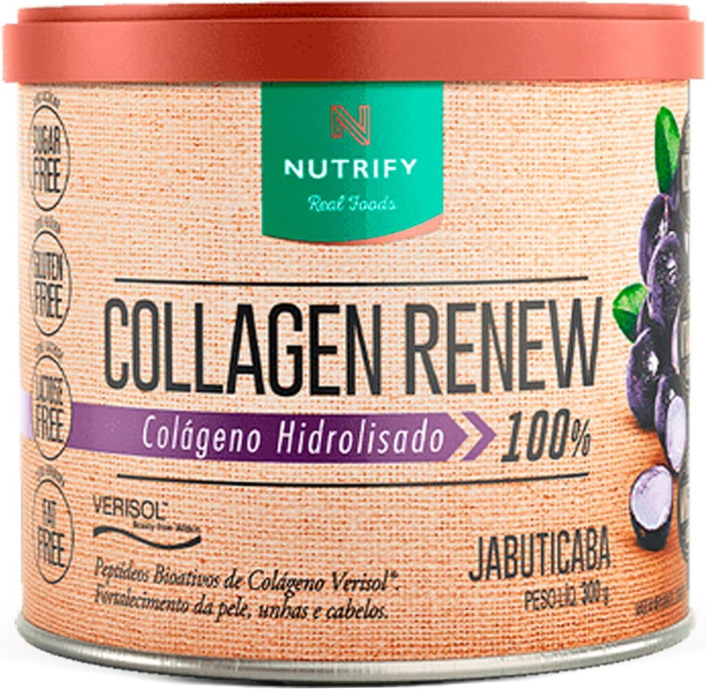 Nutrify Collagen Renew Colageno Hidrolisado em Po Sabor Jabuticaba 300g Sem Gluten Sem Acu