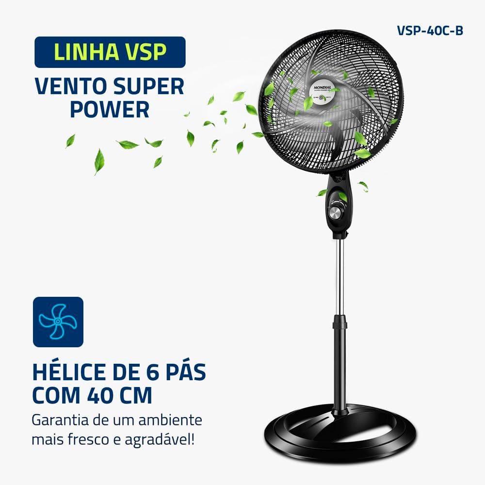 Ventilador Coluna 220V 40cm 6 pas Super Power VSP 40C B MONDIAL
